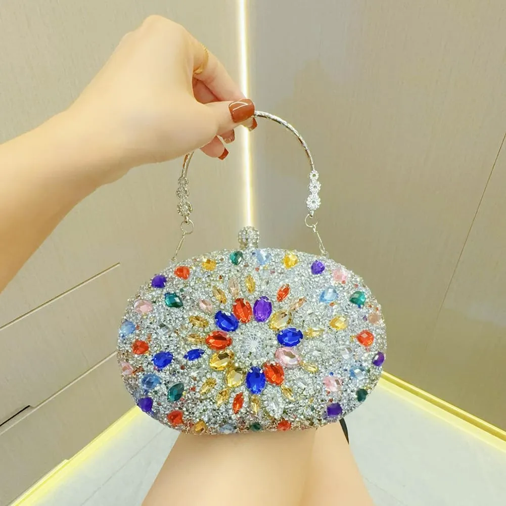 Women's Rhinestone Clutch Purse Crystal Detachable Handle Evening Bag Elegant Wedding Prom Club Cocktail Party Handbag