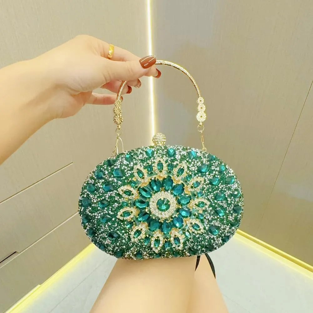 Women's Rhinestone Clutch Purse Crystal Detachable Handle Evening Bag Elegant Wedding Prom Club Cocktail Party Handbag