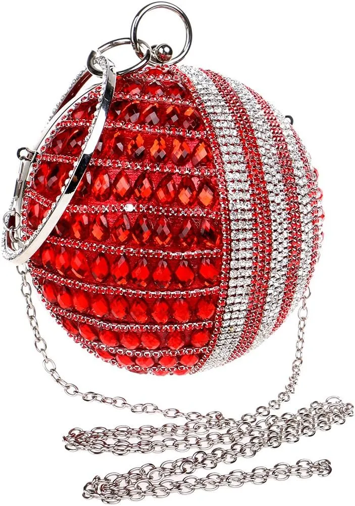 Women's Round Shape Purse Rhinestone Ball Clutch Evening Bag