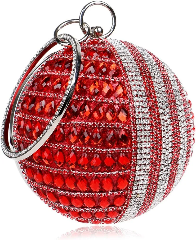 Women's Round Shape Purse Rhinestone Ball Clutch Evening Bag