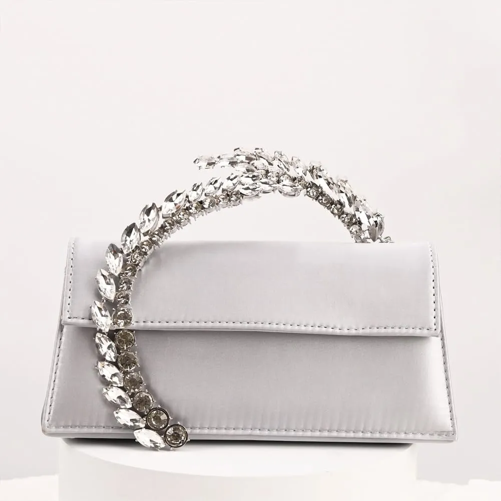 Women's Satin Evening Handbag Rhinestone Handle Clutch Purse Prom Bags Glitter Small Handbags for Party Wedding Prom