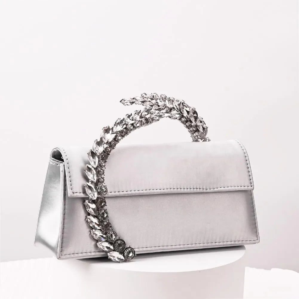 Women's Satin Evening Handbag Rhinestone Handle Clutch Purse Prom Bags Glitter Small Handbags for Party Wedding Prom