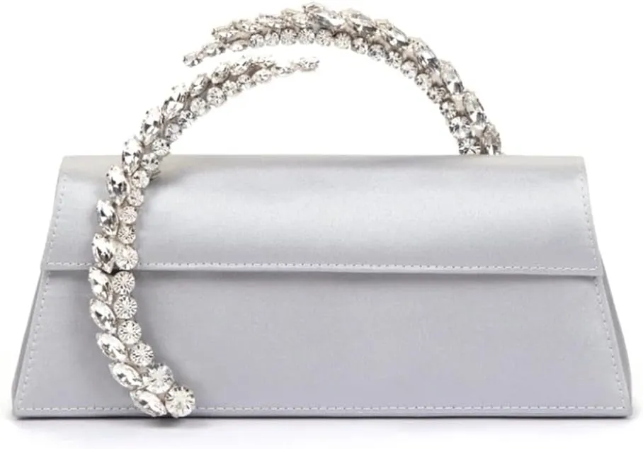 Women's Satin Evening Handbag Rhinestone Handle Clutch Purse Prom Bags Glitter Small Handbags for Party Wedding Prom