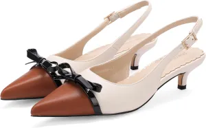 Women's Slingback Heels with Bow Cute Pumps with Pointy Toe Cap 2" Stiletto Kitten Heels for Designer Comfy Dress Shoes