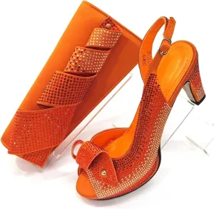 Womens Sparkly Crystal Accented Party Shoes and Matching Shoulder Bag Set Comfortable High Heels for Bride