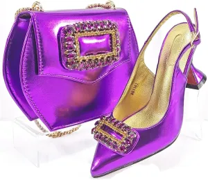 Womens Sparkly Rhinestone Accented Party Shoes and Shoulder Bag Combo Italian Design High Heels for Special