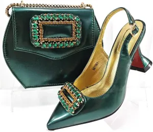 Womens Sparkly Rhinestone Accented Party Shoes and Shoulder Bag Combo Italian Design High Heels for Special