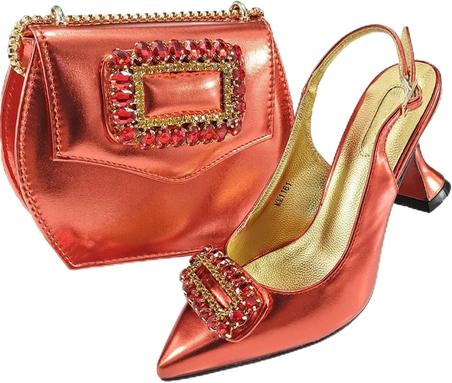Womens Sparkly Rhinestone Accented Party Shoes and Shoulder Bag Combo Italian Design High Heels for Special