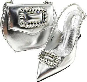 Womens Sparkly Rhinestone Accented Party Shoes and Shoulder Bag Combo Italian Design High Heels for Special
