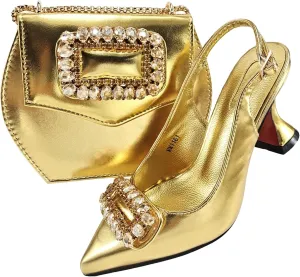 Womens Sparkly Rhinestone Accented Party Shoes and Shoulder Bag Combo Italian Design High Heels for Special