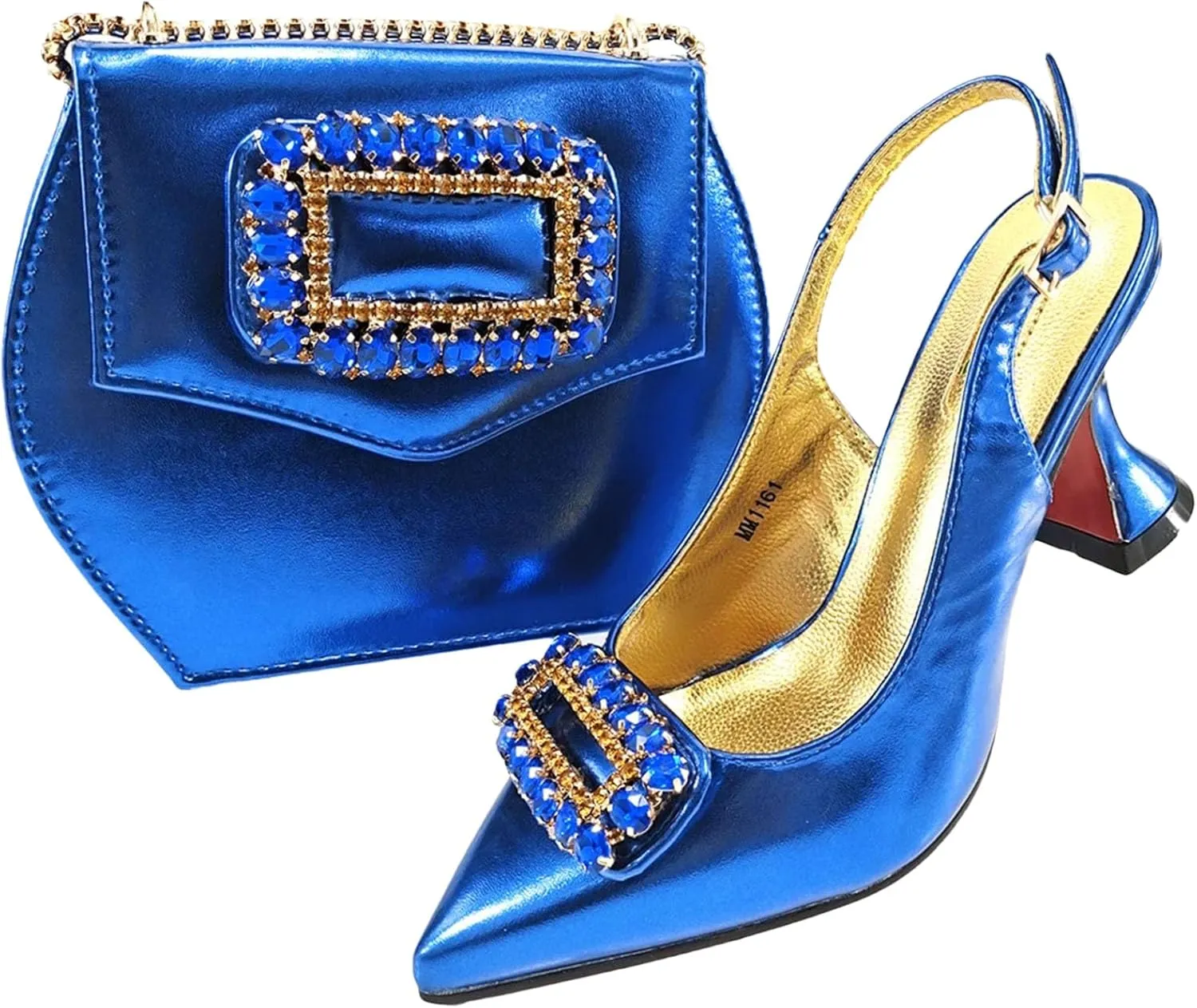 Womens Sparkly Rhinestone Accented Party Shoes and Shoulder Bag Combo Italian Design High Heels for Special