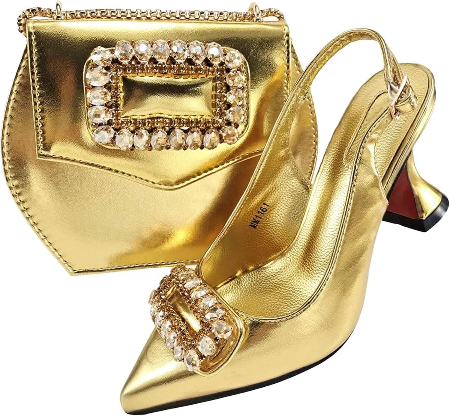 Womens Sparkly Rhinestone Accented Party Shoes and Shoulder Bag Combo Italian Design High Heels for Special