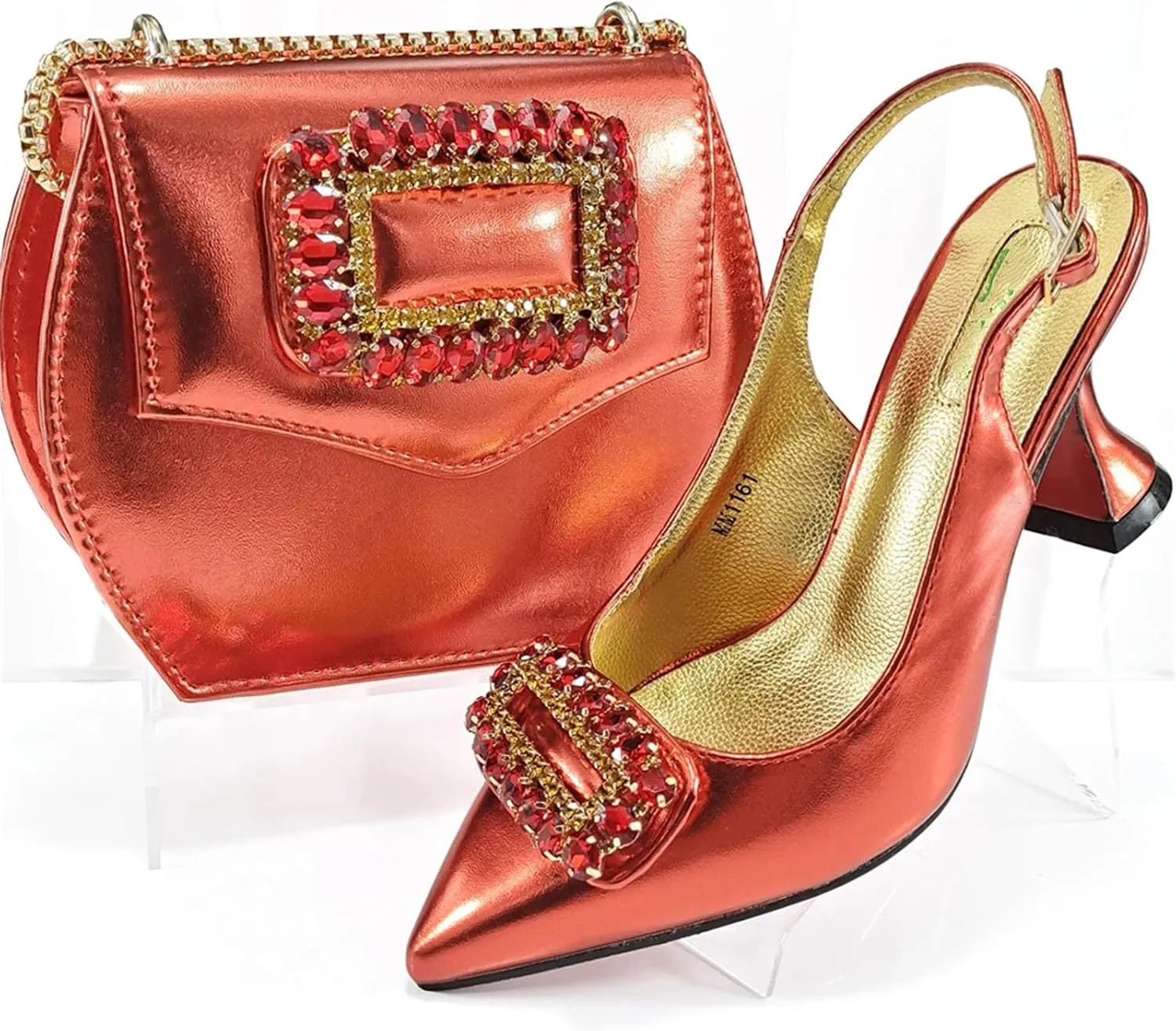 Womens Sparkly Rhinestone Accented Party Shoes and Shoulder Bag Combo Italian Design High Heels for Special