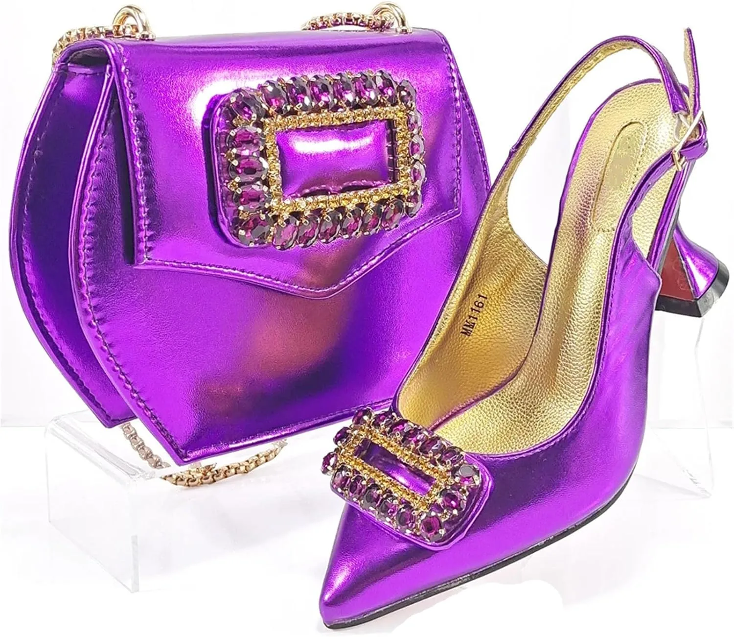 Womens Sparkly Rhinestone Accented Party Shoes and Shoulder Bag Combo Italian Design High Heels for Special