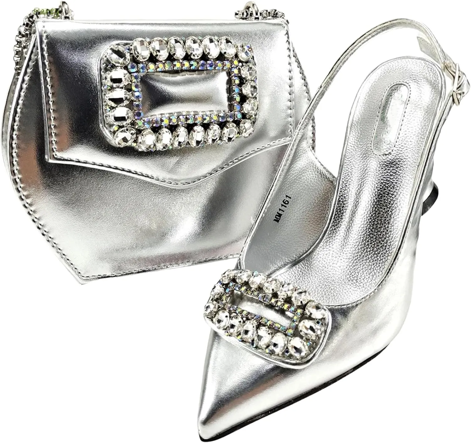 Womens Sparkly Rhinestone Accented Party Shoes and Shoulder Bag Combo Italian Design High Heels for Special
