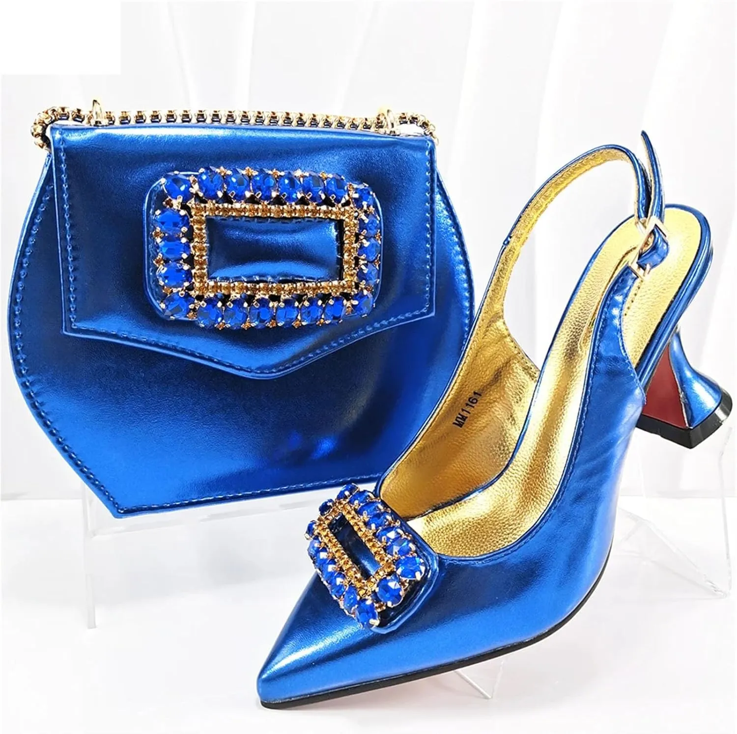 Womens Sparkly Rhinestone Accented Party Shoes and Shoulder Bag Combo Italian Design High Heels for Special