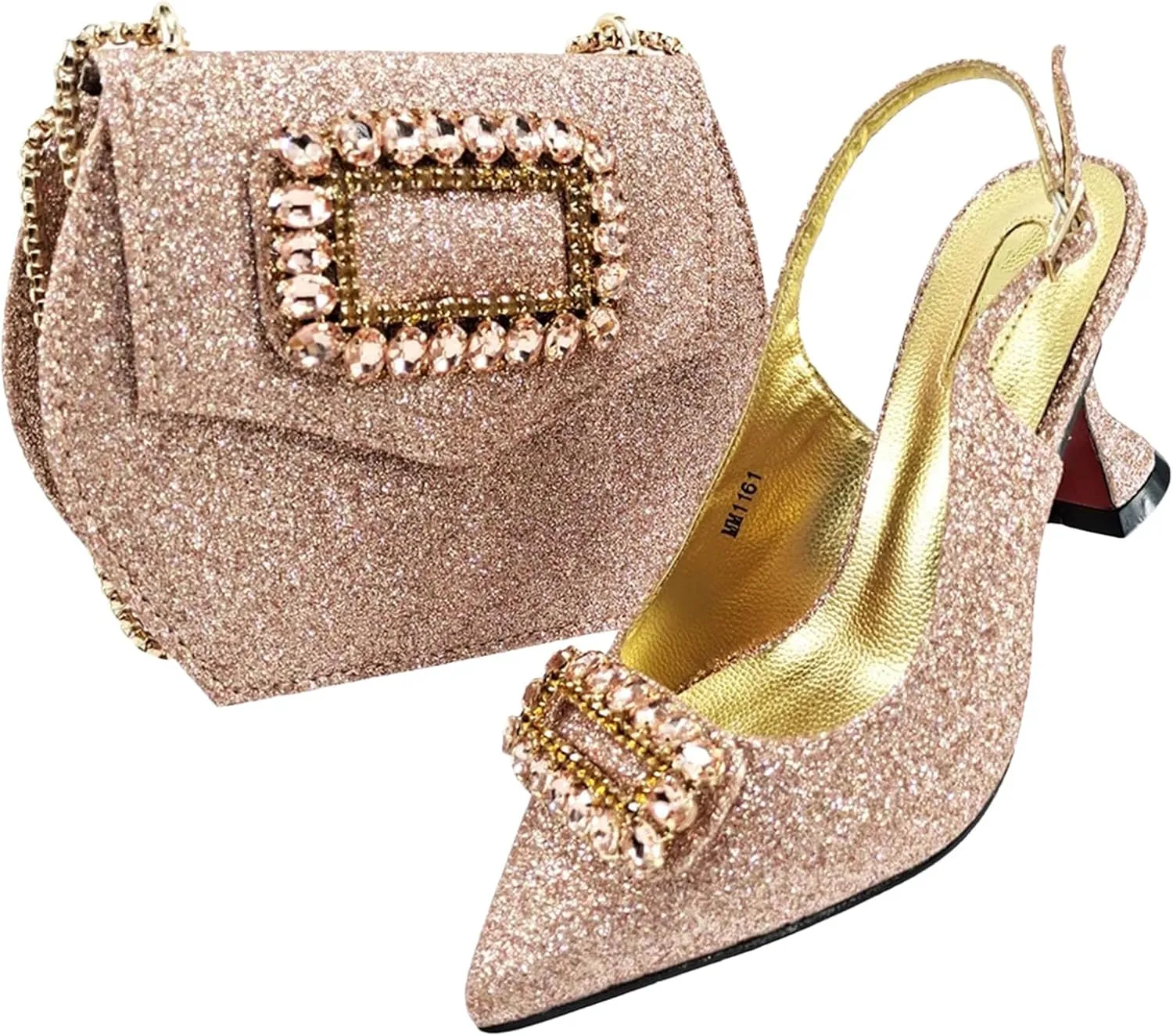 Womens Sparkly Rhinestone Accented Party Shoes and Shoulder Bag Combo Italian Design High Heels for Special
