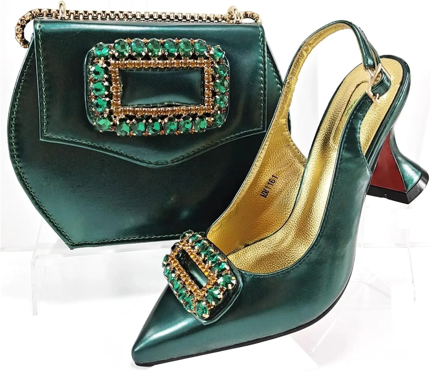 Womens Sparkly Rhinestone Accented Party Shoes and Shoulder Bag Combo Italian Design High Heels for Special