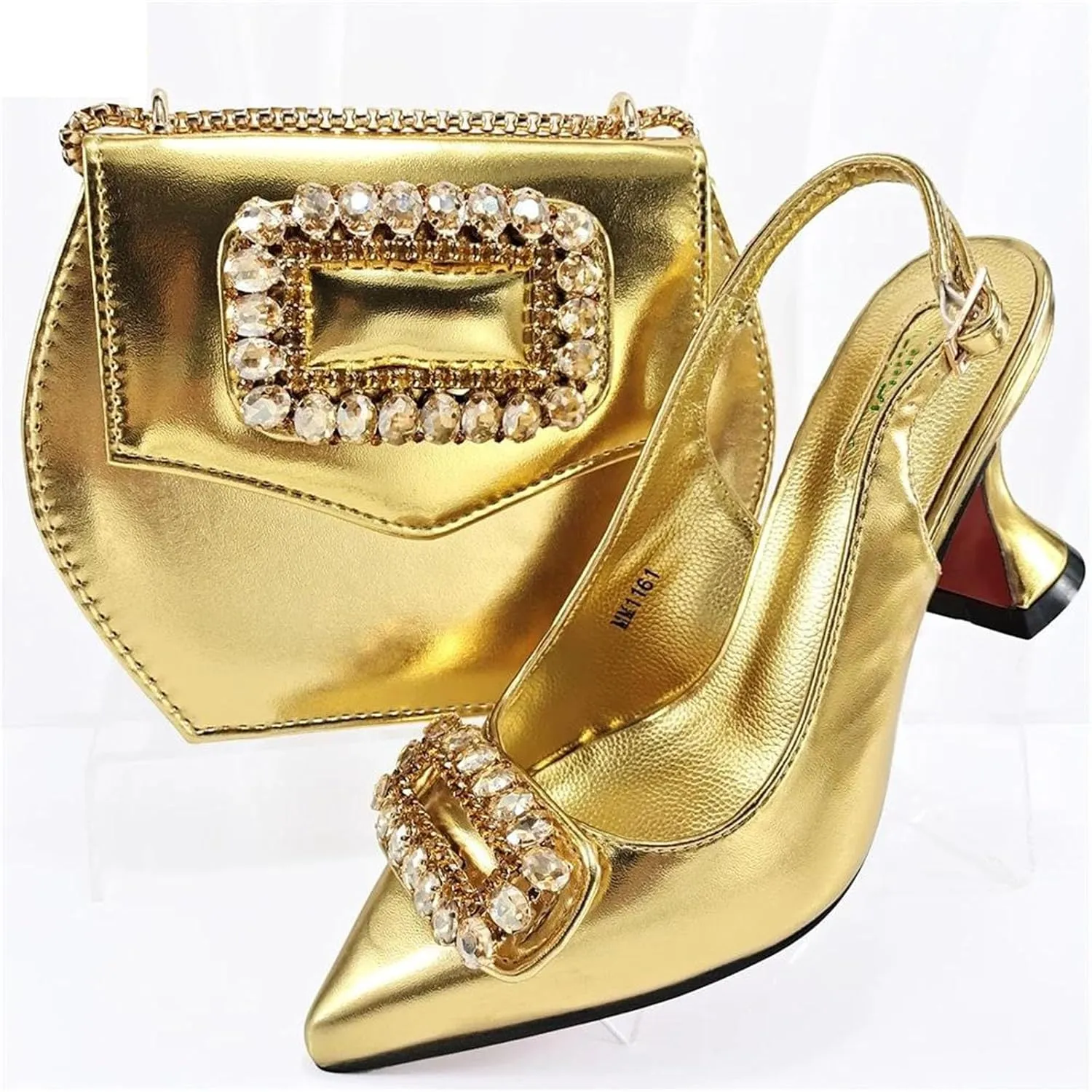 Womens Sparkly Rhinestone Accented Party Shoes and Shoulder Bag Combo Italian Design High Heels for Special