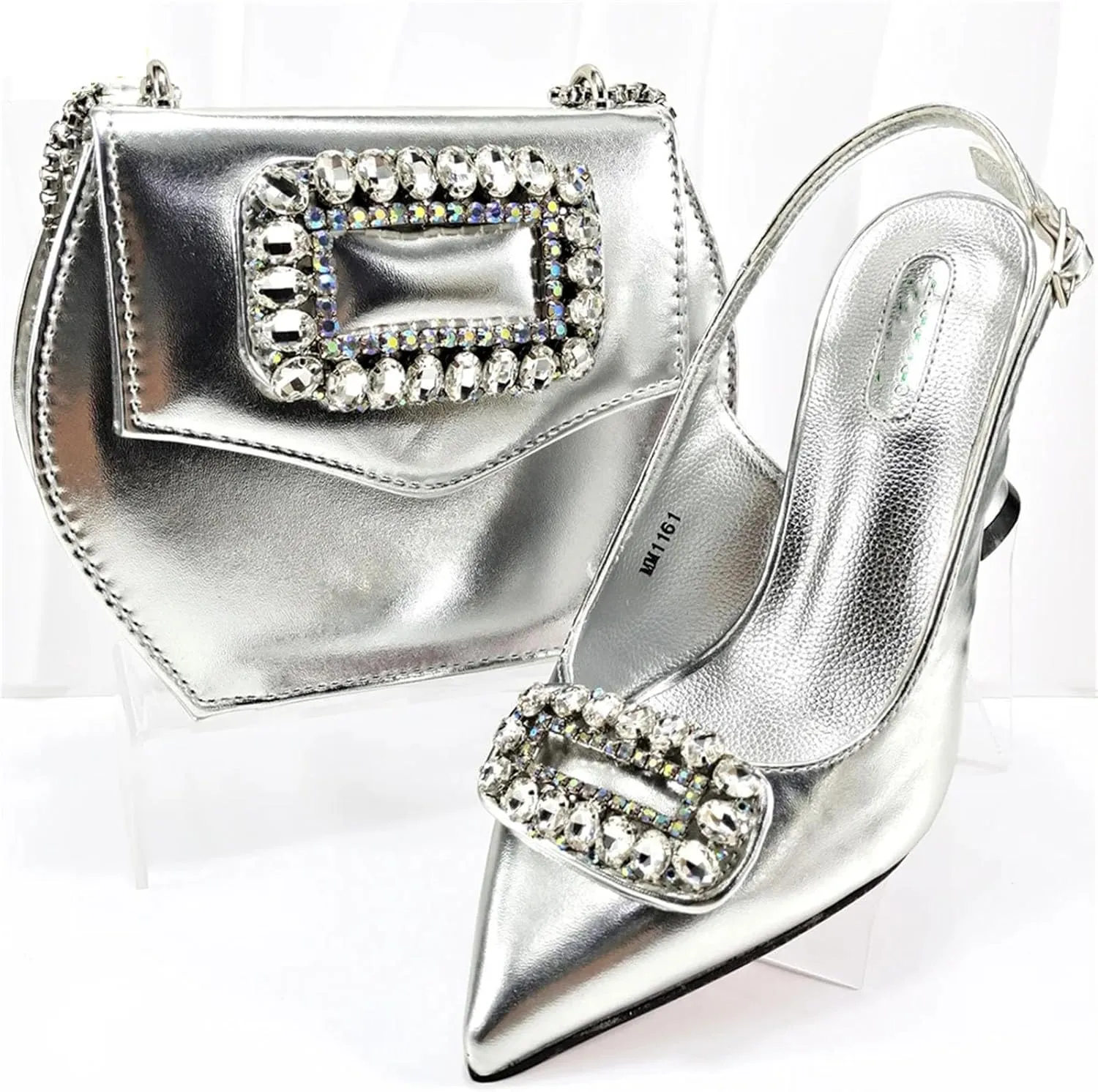 Womens Sparkly Rhinestone Accented Party Shoes and Shoulder Bag Combo Italian Design High Heels for Special