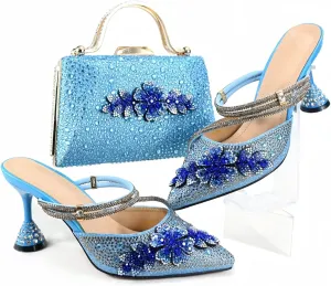 Women’s Sparkly Rhinestone Decorated Party Shoes and Purse Combo Italian Design High Heels for Special