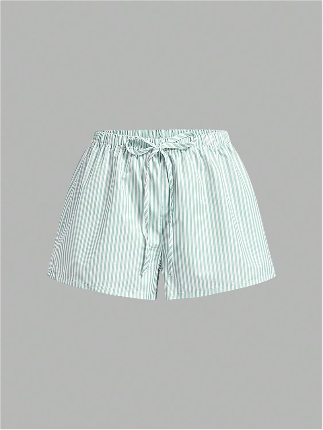 Women's Striped Print Drawstring Elastic Waist Shorts Casual Wide Leg Low Rise Summer Boxer Shorts