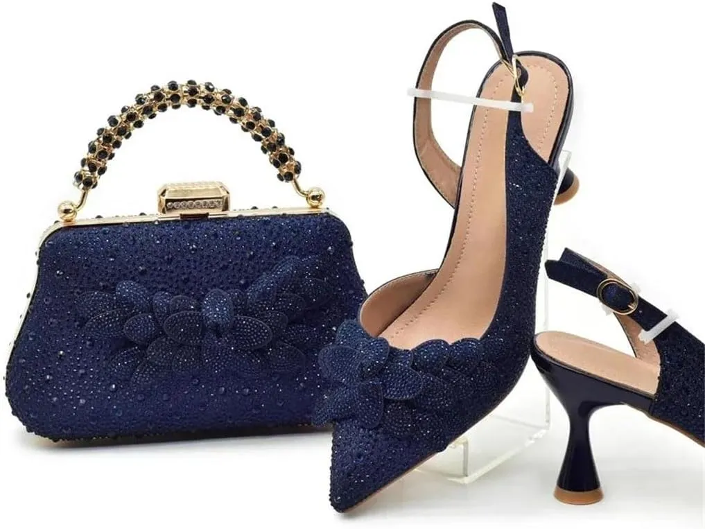 Women’S Super High Heel Wedding Shoes and Bag Set Pointed Toe Slingbacks Pumps with Matching Luxury Clutch