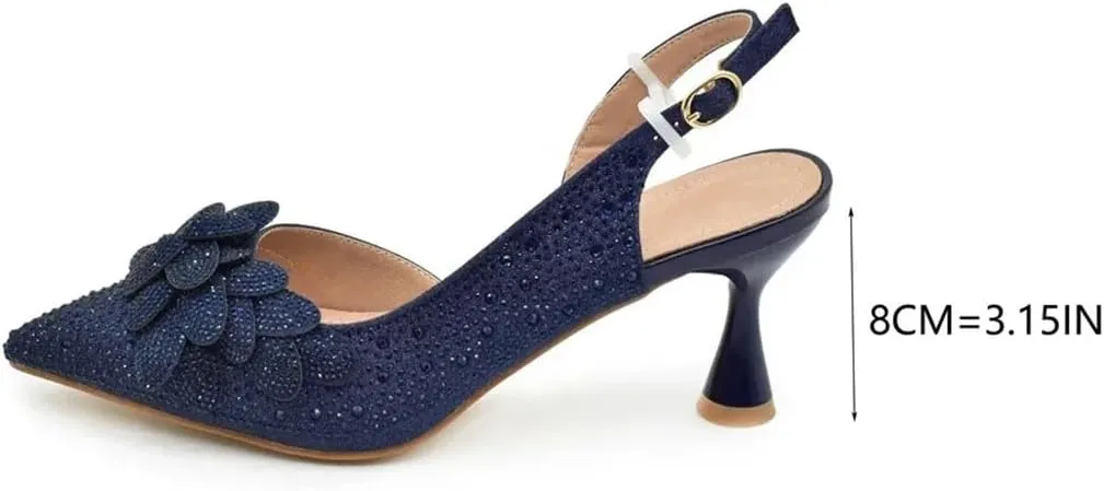 Women’S Super High Heel Wedding Shoes and Bag Set Pointed Toe Slingbacks Pumps with Matching Luxury Clutch