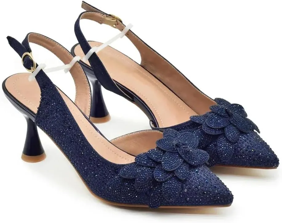 Women’S Super High Heel Wedding Shoes and Bag Set Pointed Toe Slingbacks Pumps with Matching Luxury Clutch