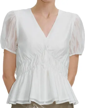 Women's Tops Short Puff Sleeve V Neck Cropped Shirt Casual Lightweight Pullover Blouse Summer