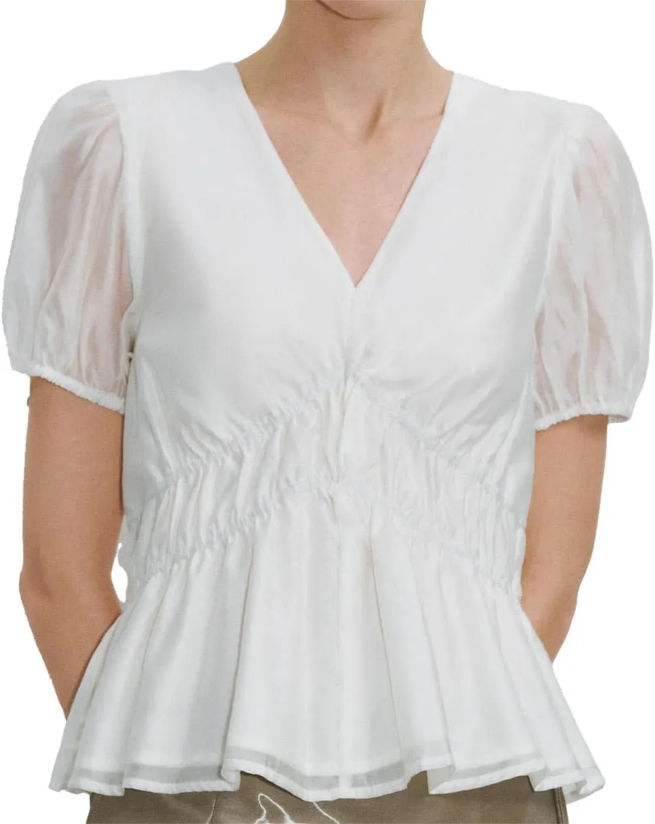 Women's Tops Short Puff Sleeve V Neck Cropped Shirt Casual Lightweight Pullover Blouse Summer