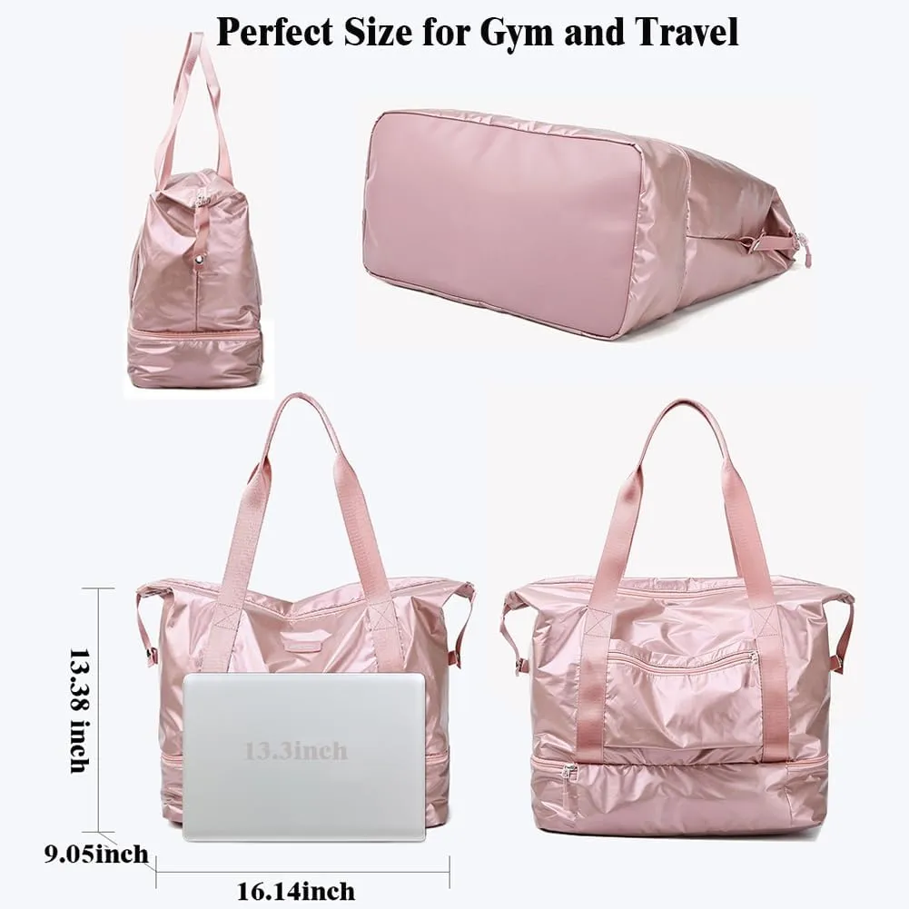 Womens Travel Weekender Bag Duffle Bag Overnight Bag with Shoe Compartment Carry-on Bag Sports Tote Gym Bag (Silver)