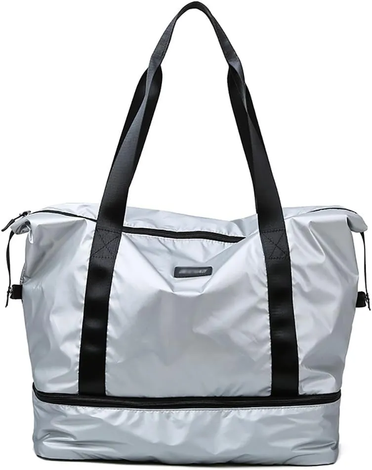 Womens Travel Weekender Bag Duffle Bag Overnight Bag with Shoe Compartment Carry-on Bag Sports Tote Gym Bag (Silver)