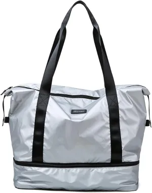 Womens Travel Weekender Bag Duffle Bag Overnight Bag with Shoe Compartment Carry-on Bag Sports Tote Gym Bag (Silver)