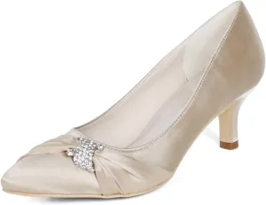 Womens Wedding Shoes NALoRa Women's Rhinestone Heeled Sandals Pointy Toe Stilettos High Heels Pointed Toe Slip on Pumps Wedding Shoes for Bridal Dress(Champagne,4 UK)