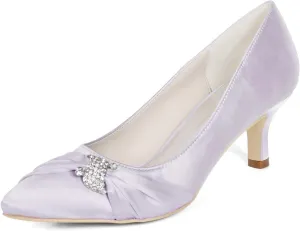 Womens Wedding Shoes NALoRa Women's Rhinestone Heeled Sandals Pointy Toe Stilettos High Heels Pointed Toe Slip on Pumps Wedding Shoes for Bridal Dress(Light Gray,3.5 UK)