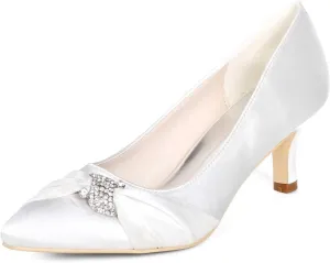 Womens Wedding Shoes NALoRa Women's Rhinestone Heeled Sandals Pointy Toe Stilettos High Heels Pointed Toe Slip on Pumps Wedding Shoes for Bridal Dress(White,4 UK)