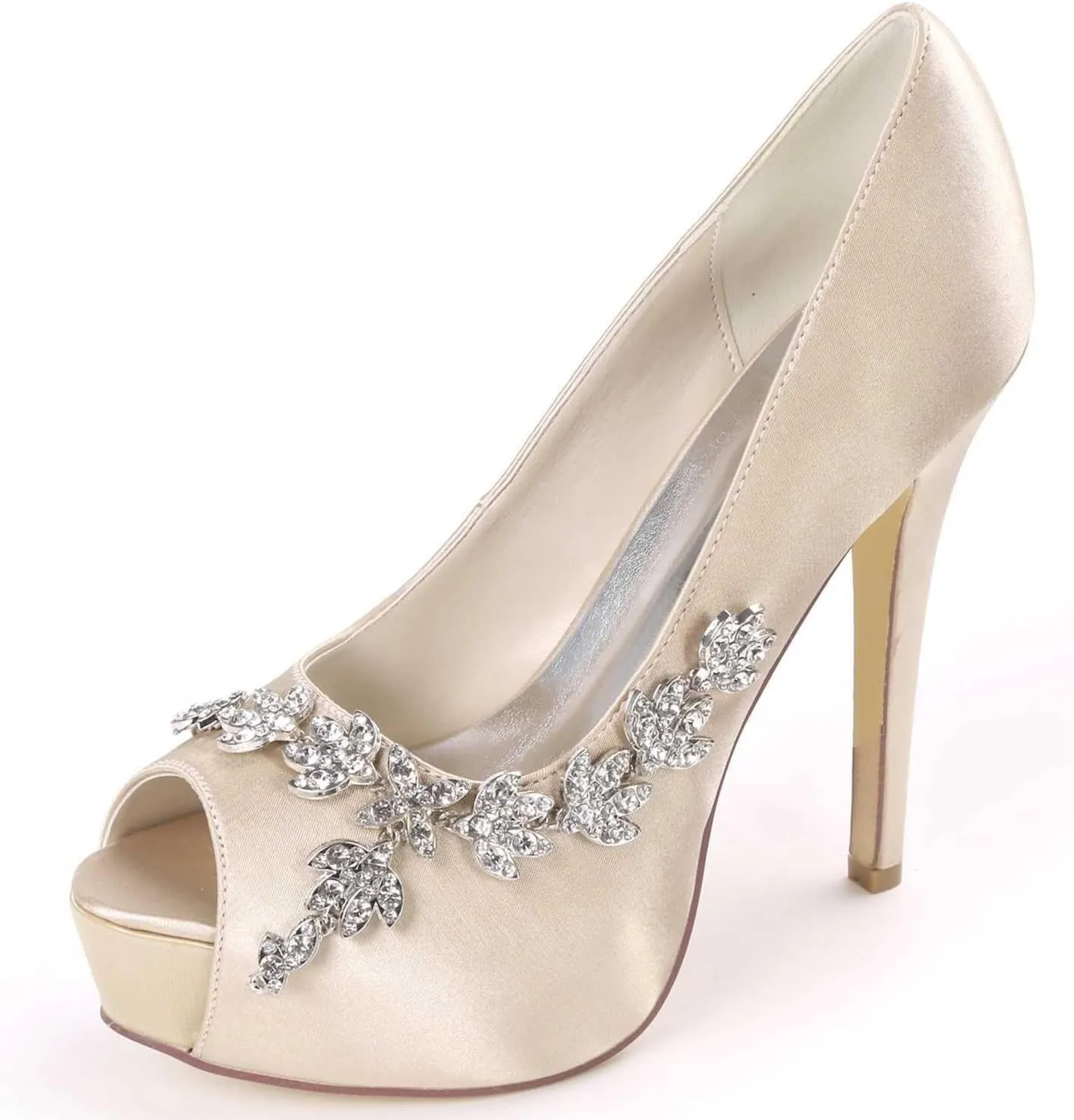Womens Wedding Shoes Wedding Shoes for Bride High Heel Platform Bridal Shoes Rhinestones Wedding Heels for Women Pumps Satin Evening Party Prom Dress Shoes Dark Purple(Champagne,4.5 UK)