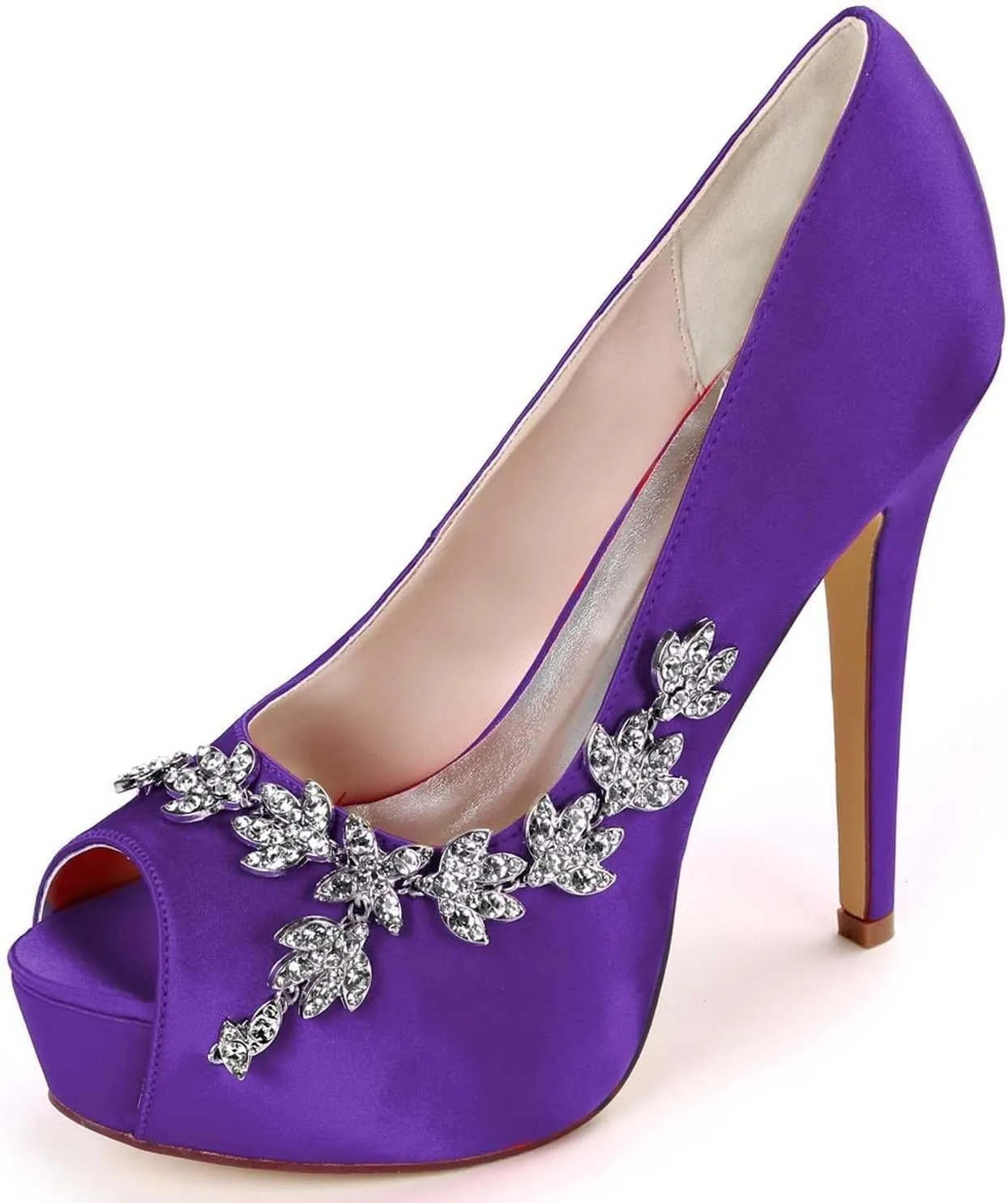 Womens Wedding Shoes Wedding Shoes for Bride High Heel Platform Bridal Shoes Rhinestones Wedding Heels for Women Pumps Satin Evening Party Prom Dress Shoes Dark Purple(Dark Purple,3 UK)