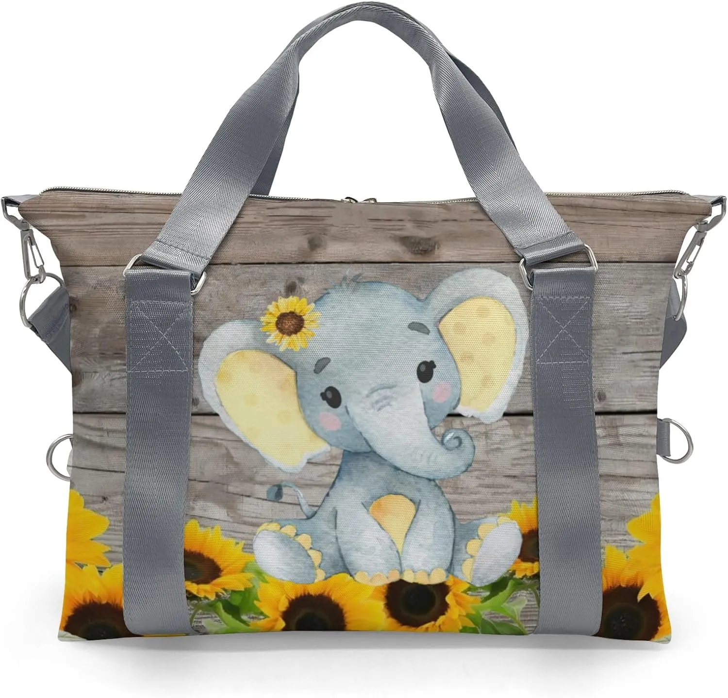 Woodland Sunflower Elephant Personalized Gym Dance Bag for Girls Boys,Custom Name Sport Duffel Bag Weekender Bags Carry On Travel Duffel Bag