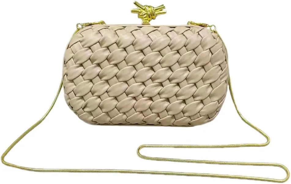 Woven Evening Bag Clutch Purse for Women Knot Woven Leather Crossbody Bag for Wedding Party Prom