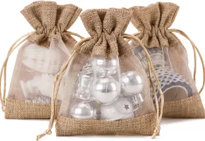 WRAPAHOLIC 5x7 inch 20 pcs Burlap Drawstring Gift Bag - Burlap with One Side Organza Wedding Party Welcome Favor Bags - Tan