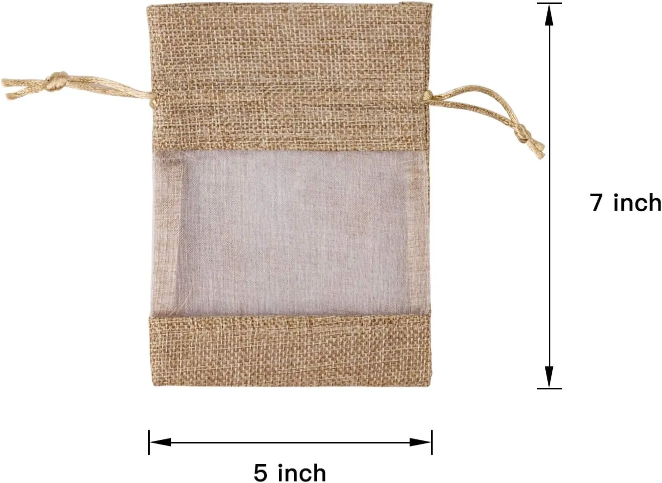 WRAPAHOLIC 5x7 inch 20 pcs Burlap Drawstring Gift Bag - Burlap with One Side Organza Wedding Party Welcome Favor Bags - Tan