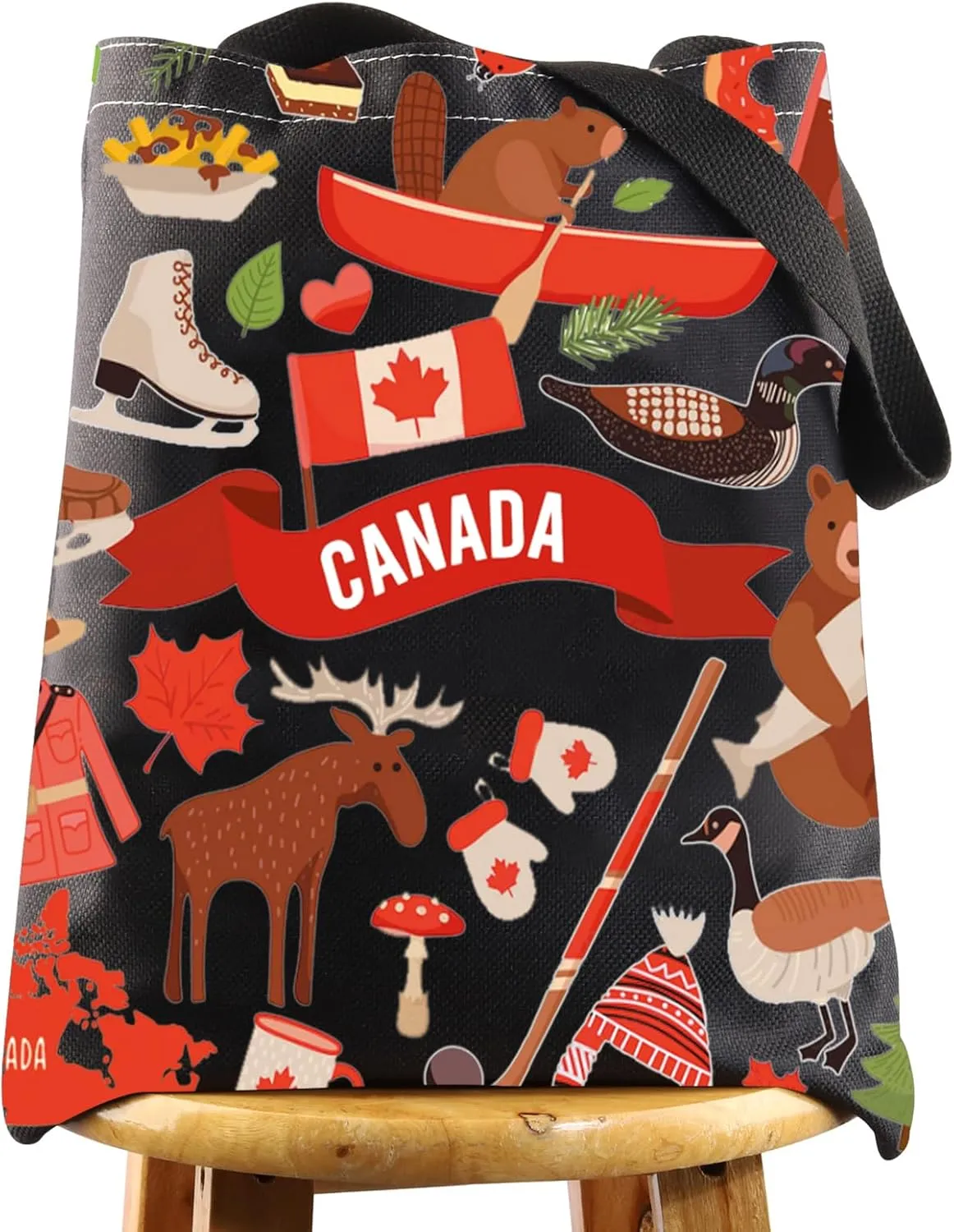 WZMPA Canada Trip Canvas Tote Bag Canada Travel Gift Canada Vacation Reusable Shoulder Bag For Canada Tourist Traveler (Canada TG Bl)