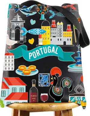 WZMPA Portugal Trip Tote Bag Portugal Travel Gift Portugal Culture Reusable Shoulder Bag Portugal Vacation Gift
