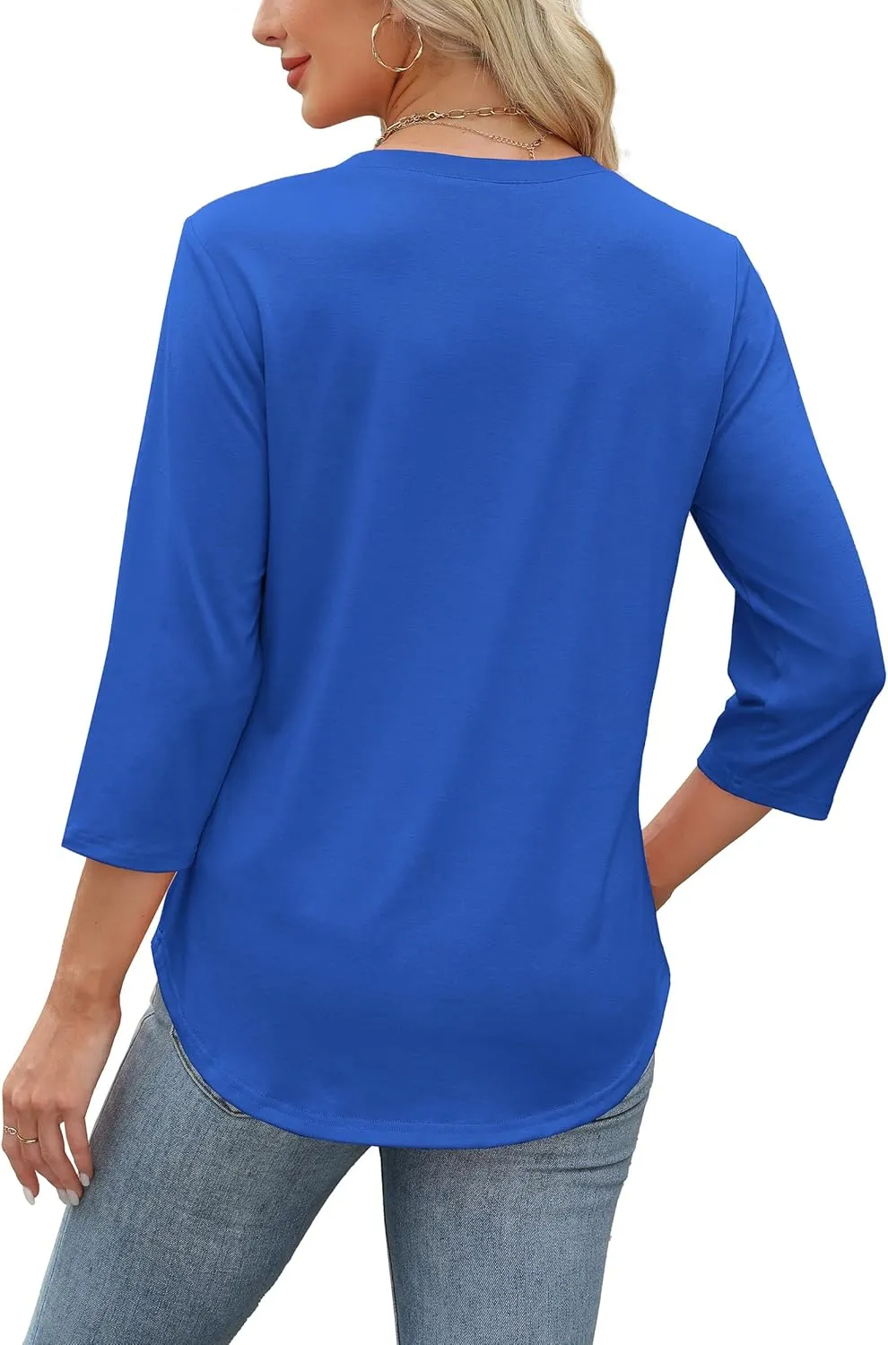 XIEERDUO Women's 3/4 Length Sleeve Tops Dressy Casual Blouses Crewneck T-Shirts Loose Curved Hem Tunic S-3XL