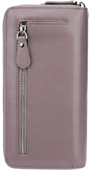 YALUXE Real Leather Zip Around Wallet RFID Blocking Wristlet Handbag Purse Clutch with Double Zipper Pockets