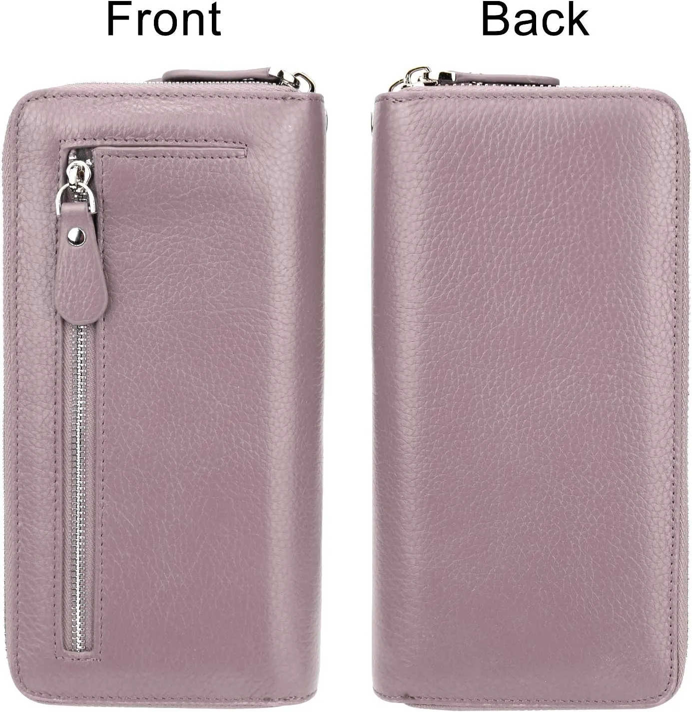 YALUXE Real Leather Zip Around Wallet RFID Blocking Wristlet Handbag Purse Clutch with Double Zipper Pockets