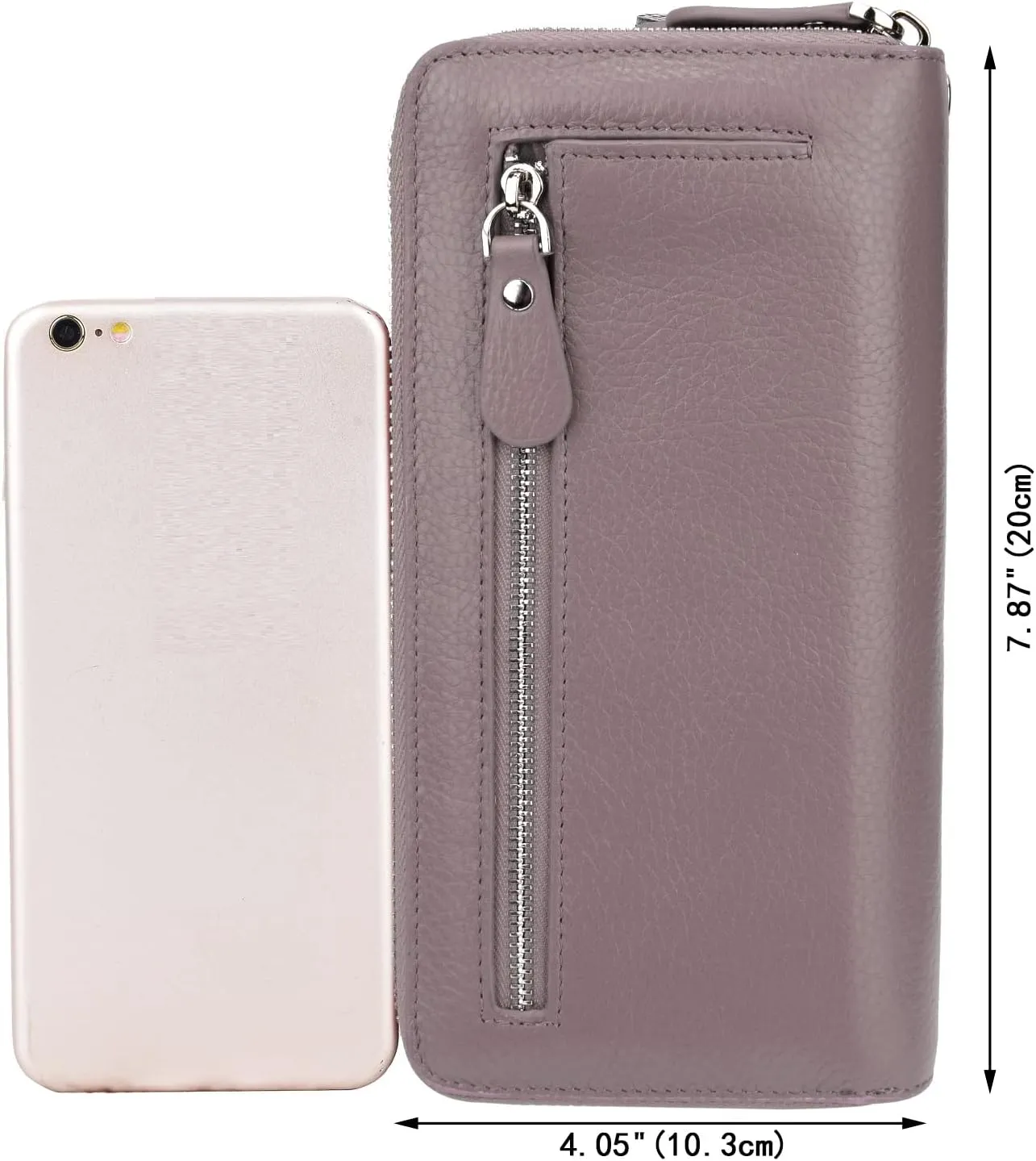 YALUXE Real Leather Zip Around Wallet RFID Blocking Wristlet Handbag Purse Clutch with Double Zipper Pockets