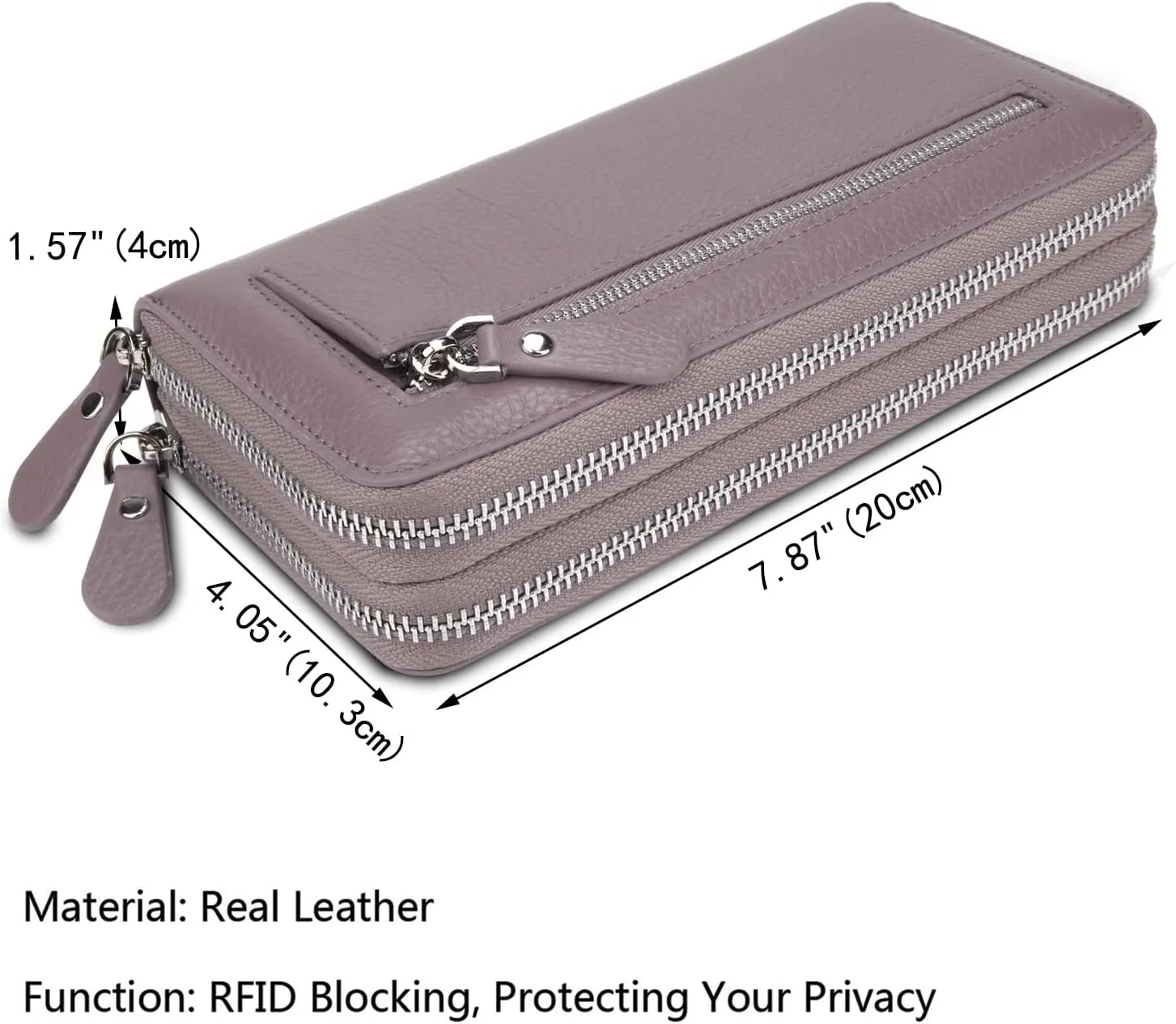 YALUXE Real Leather Zip Around Wallet RFID Blocking Wristlet Handbag Purse Clutch with Double Zipper Pockets